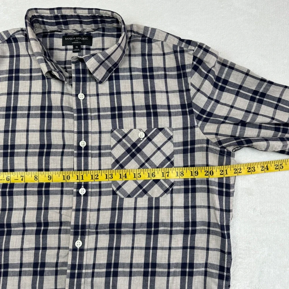 Banana Republic Mens‎ Standard Fit Plaid Button Down Shirt Navy Grey Size M